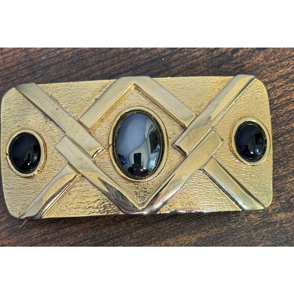 Vintage Gold Plated Belt Buckle With Black Stones. - Picture 2 of 3